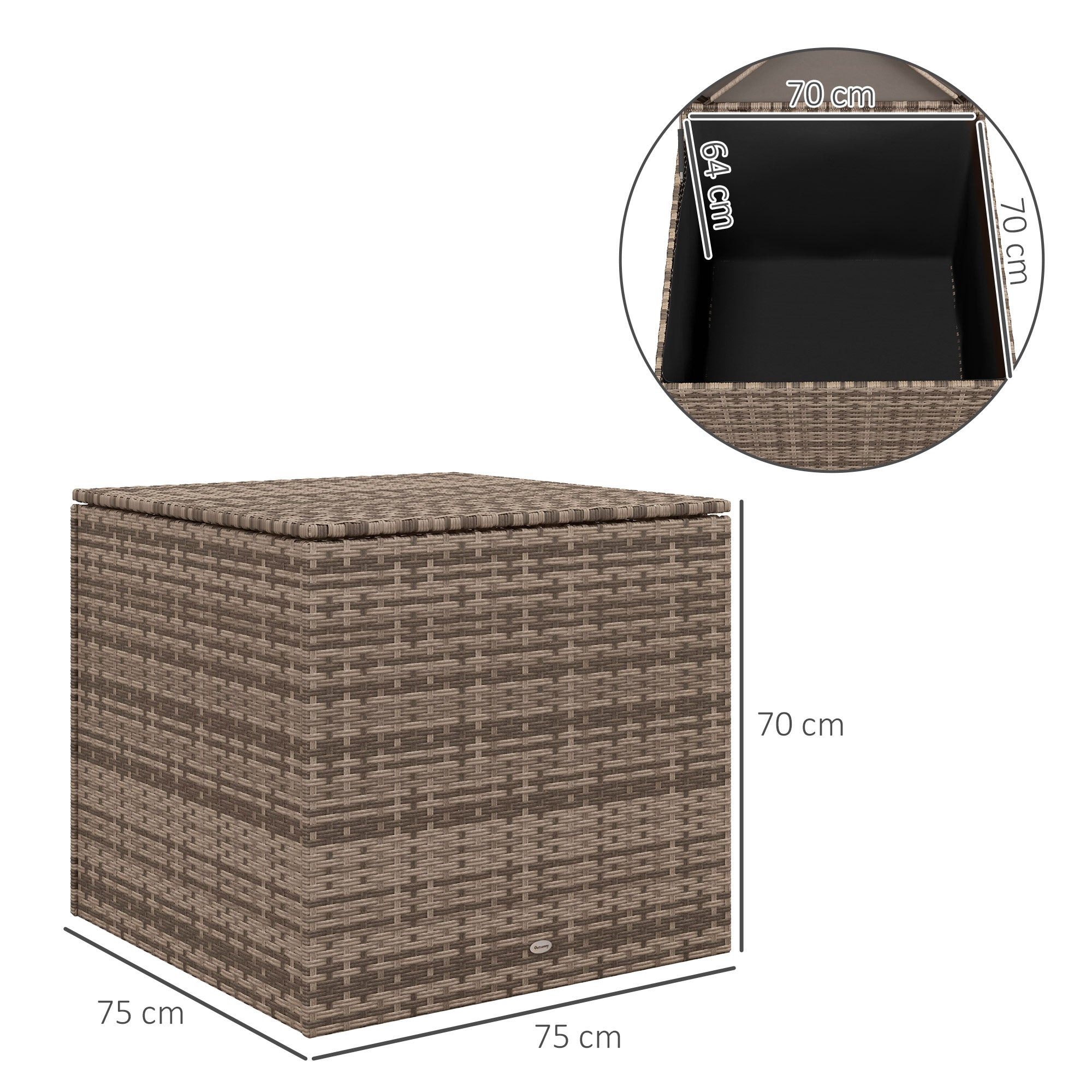 Polyrattan Cushion Box with Lid, Automatic Lifting, Weatherproof, 75x75x70 cm, Sand