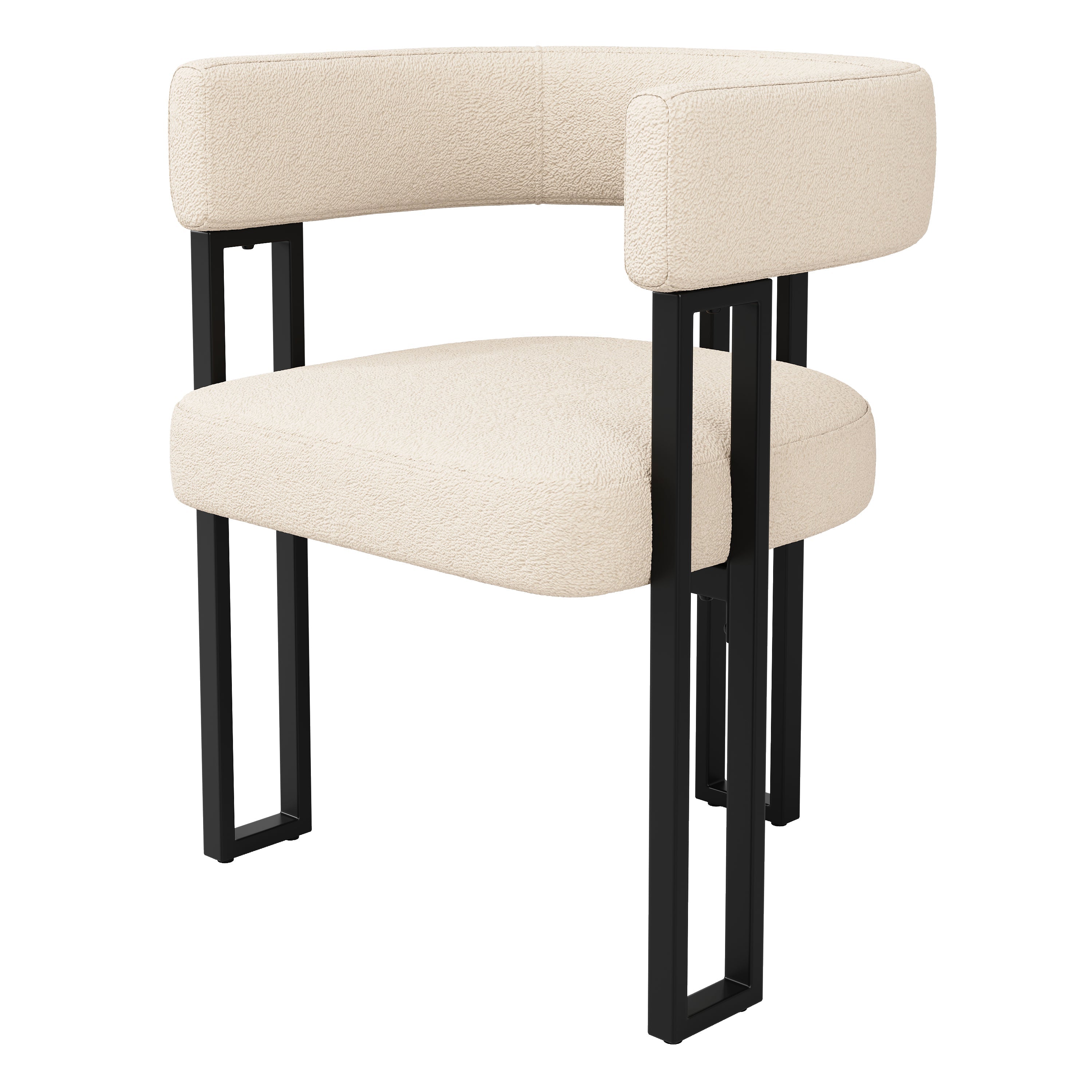 Ergonomic Dining Chair with Curved Backrest and Lambskin Fabric, Set of 4, Beige/Brown