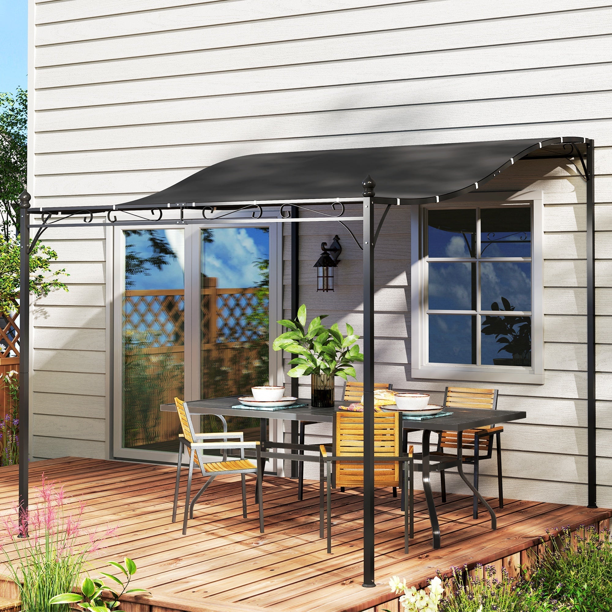 Pergola Lean-to Pavilion Water-Repellent Freestanding 2.5x3m Dark Grey