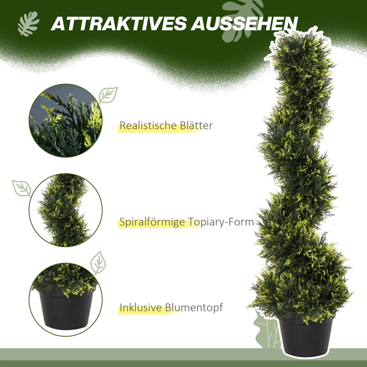 Artificial Cedar Trees Set of 2, Large 90cm Spiral Plant for Decoration, Plastic
