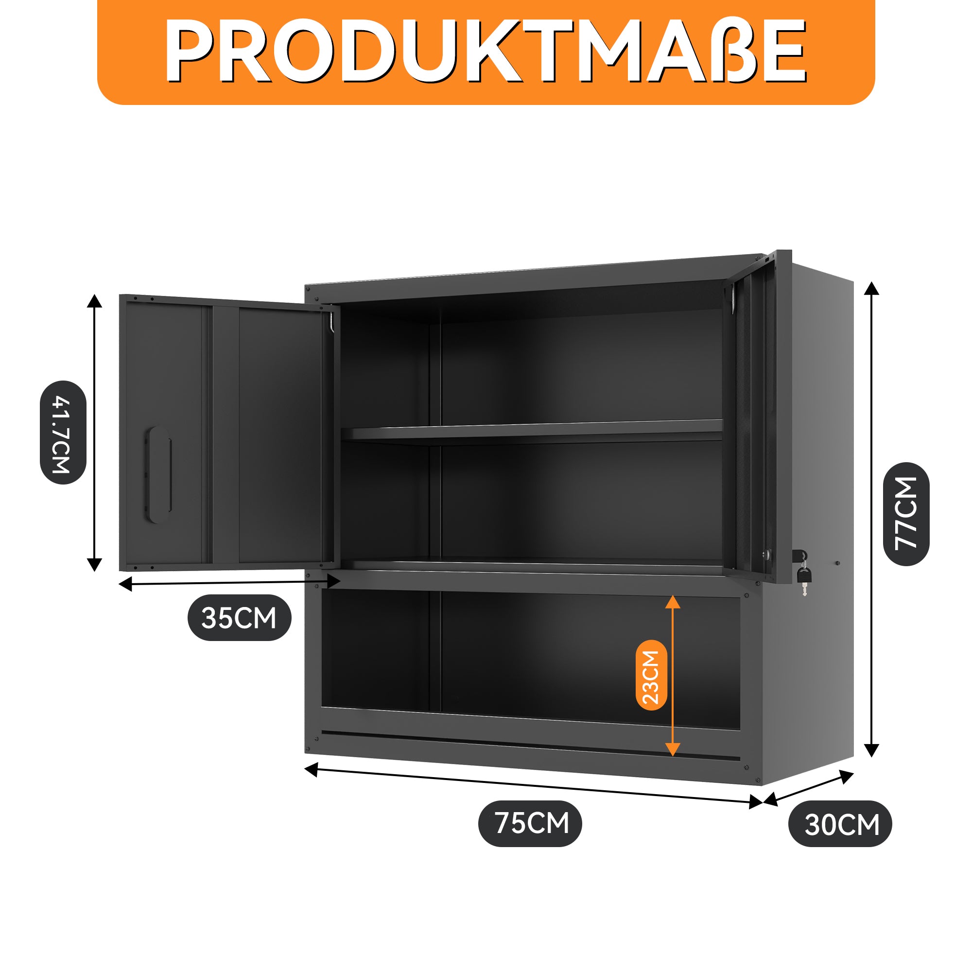 Wall-Mounted Tool Cabinet 77cm High, Locking Door, Adjustable Shelf, Metal