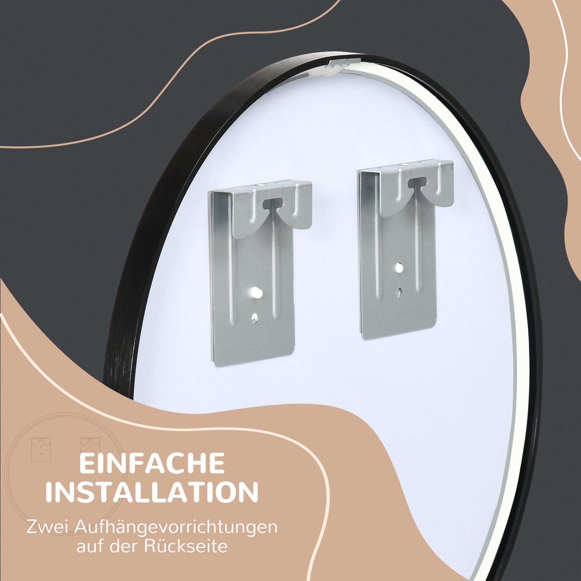 Bathroom Mirror Round Wall Ø50 cm Aluminum Frame IP44 Black