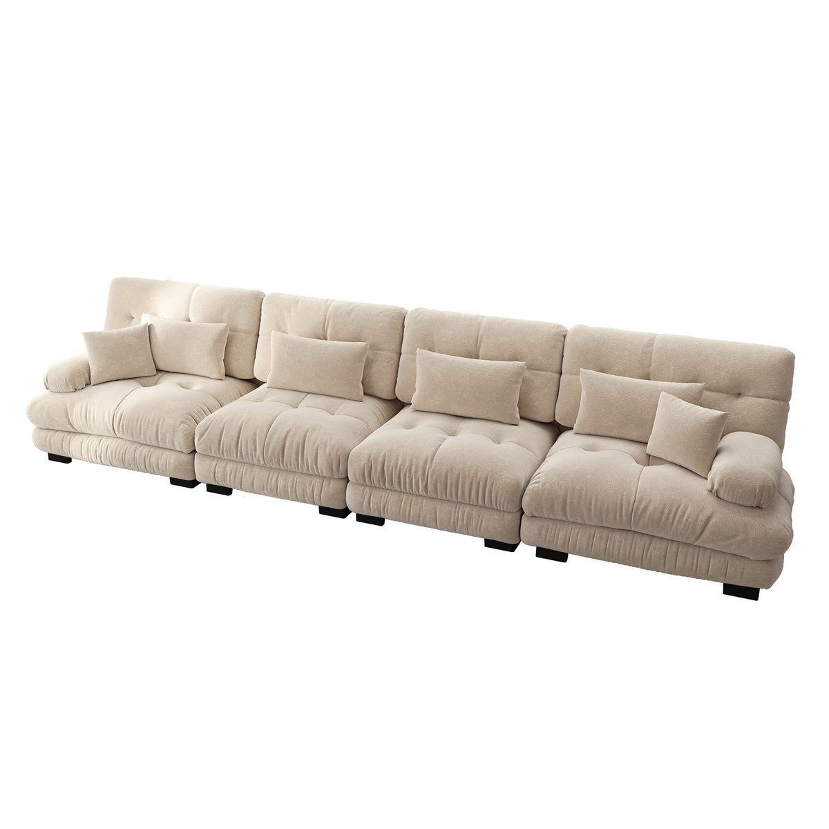 Modular Corner Sofa, 4-Seater Deep Seat Sleeper, Light Brown Chenille