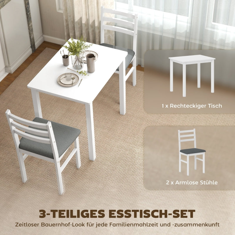 3-Piece Dining Table Set, Kitchen Table with Upholstered Chairs, Space-Saving, White MDF