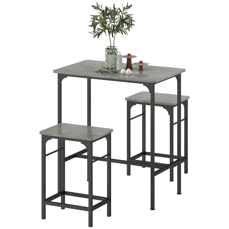 Bar Table Set with Bar Stools, 2 Chairs, Grey