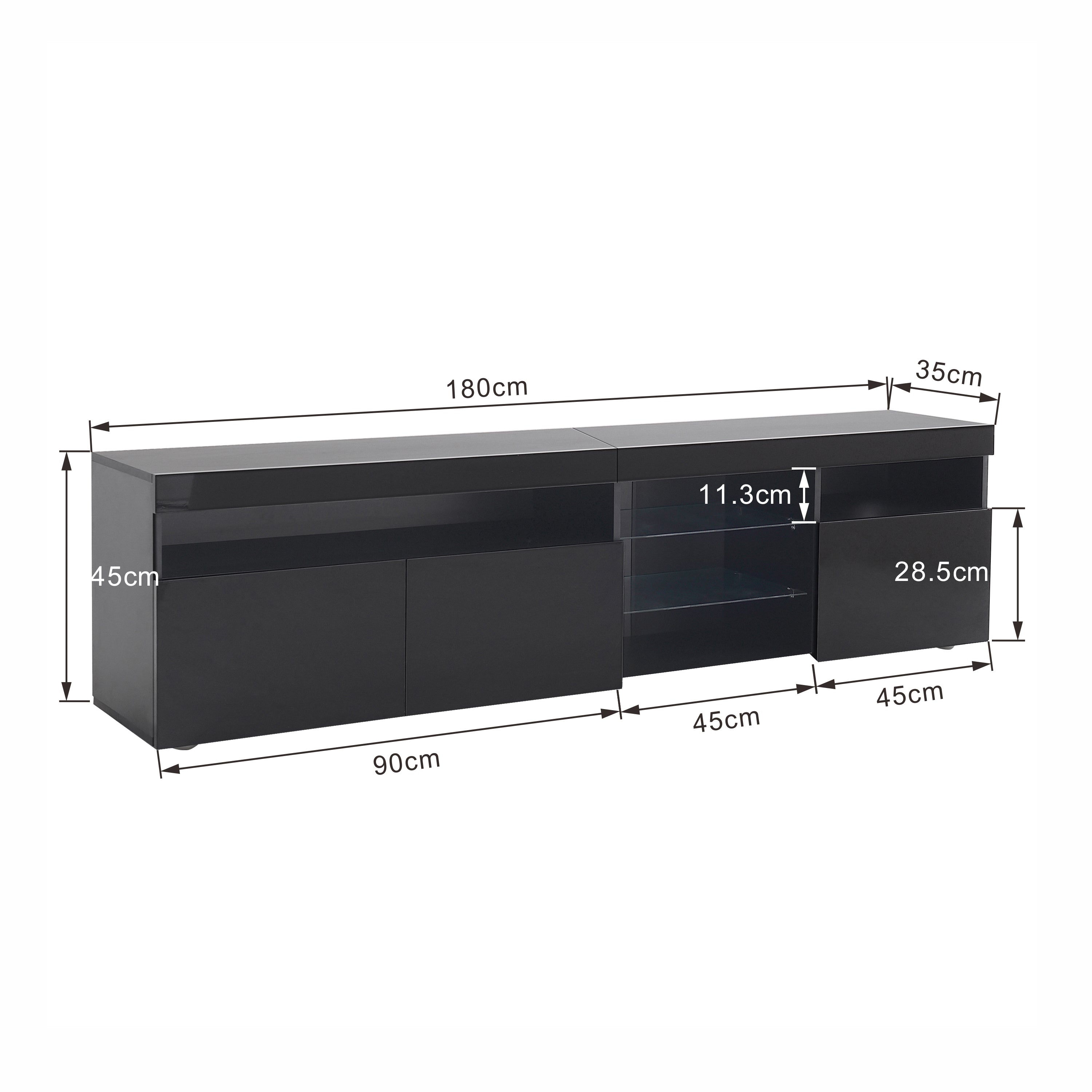 TV Cabinet, Modern with Bright Panel & LED Lighting, 180cm Black