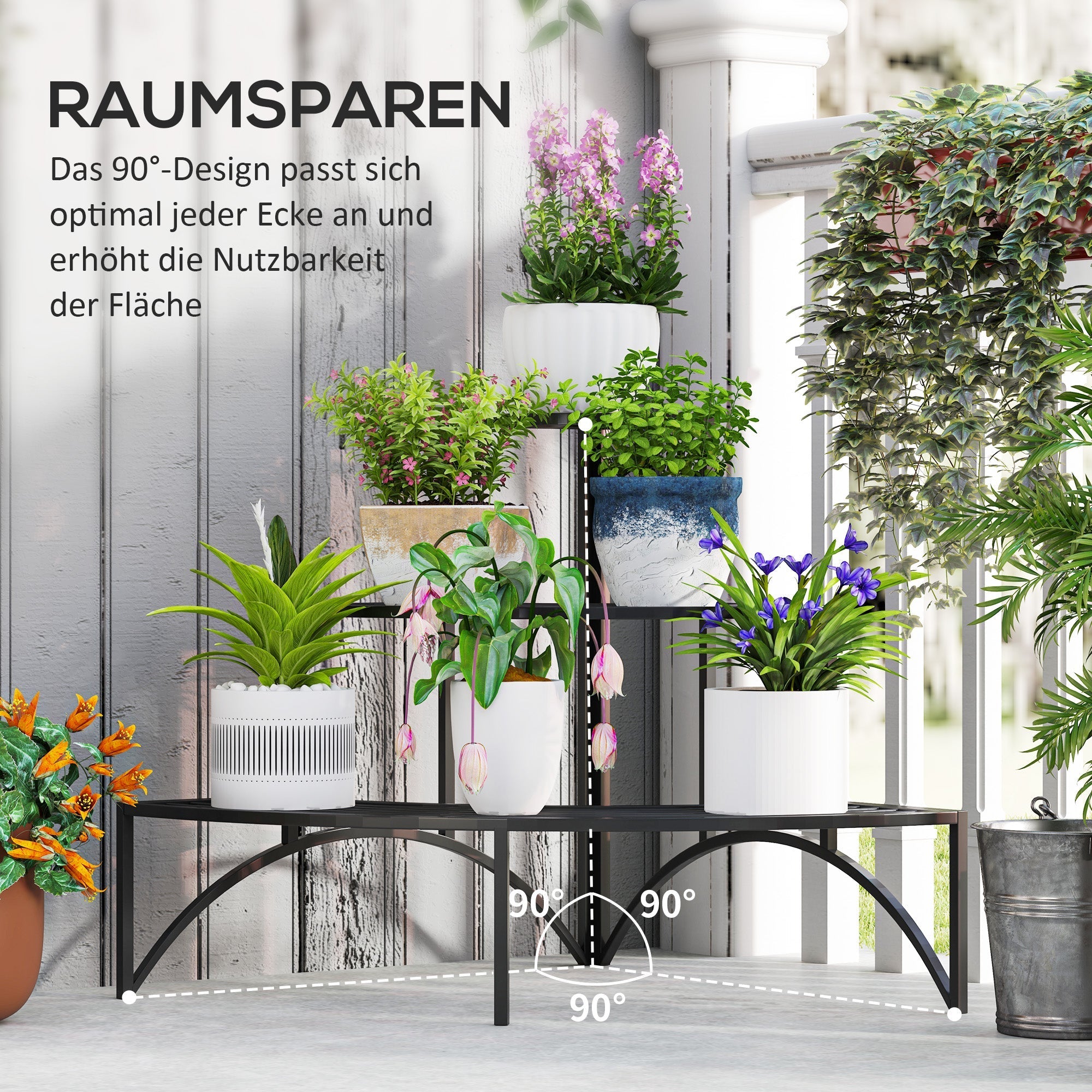 3-Tier Plant Stand, Metal Flower Shelf, 60cm High, Black