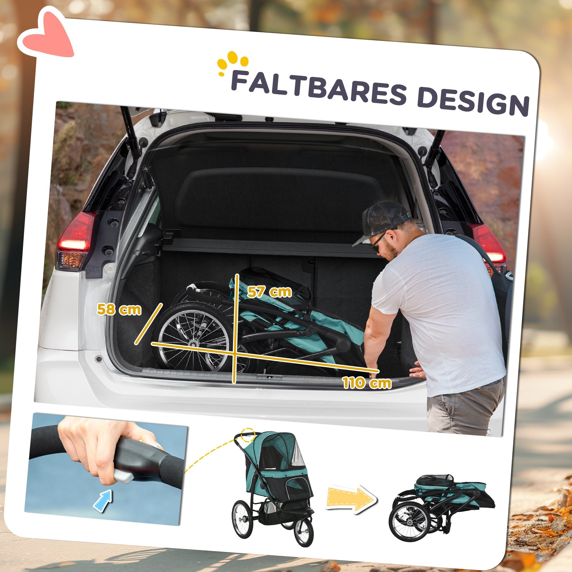 Dog Stroller Foldable All-Terrain 20 kg Dark Green