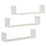 Set of 3 U-Shaped Floating Shelves Wall Mounted Storage Display, White Wooden
