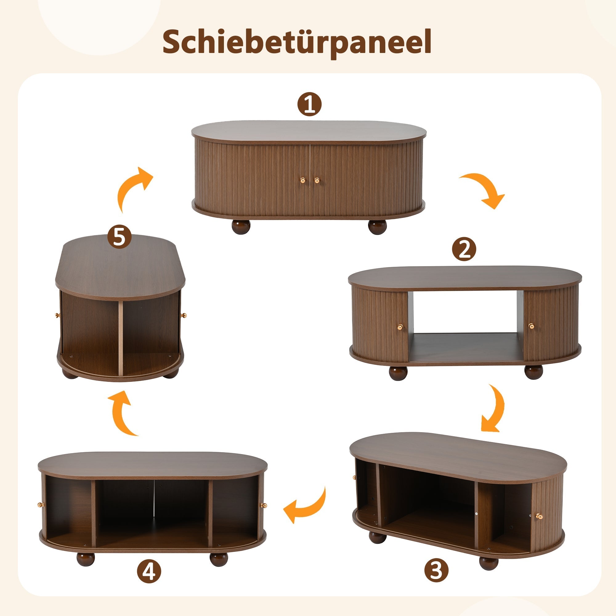 Coffee Table, 100 x 50 x 40 cm, Storage with Sliding Doors, Walnut