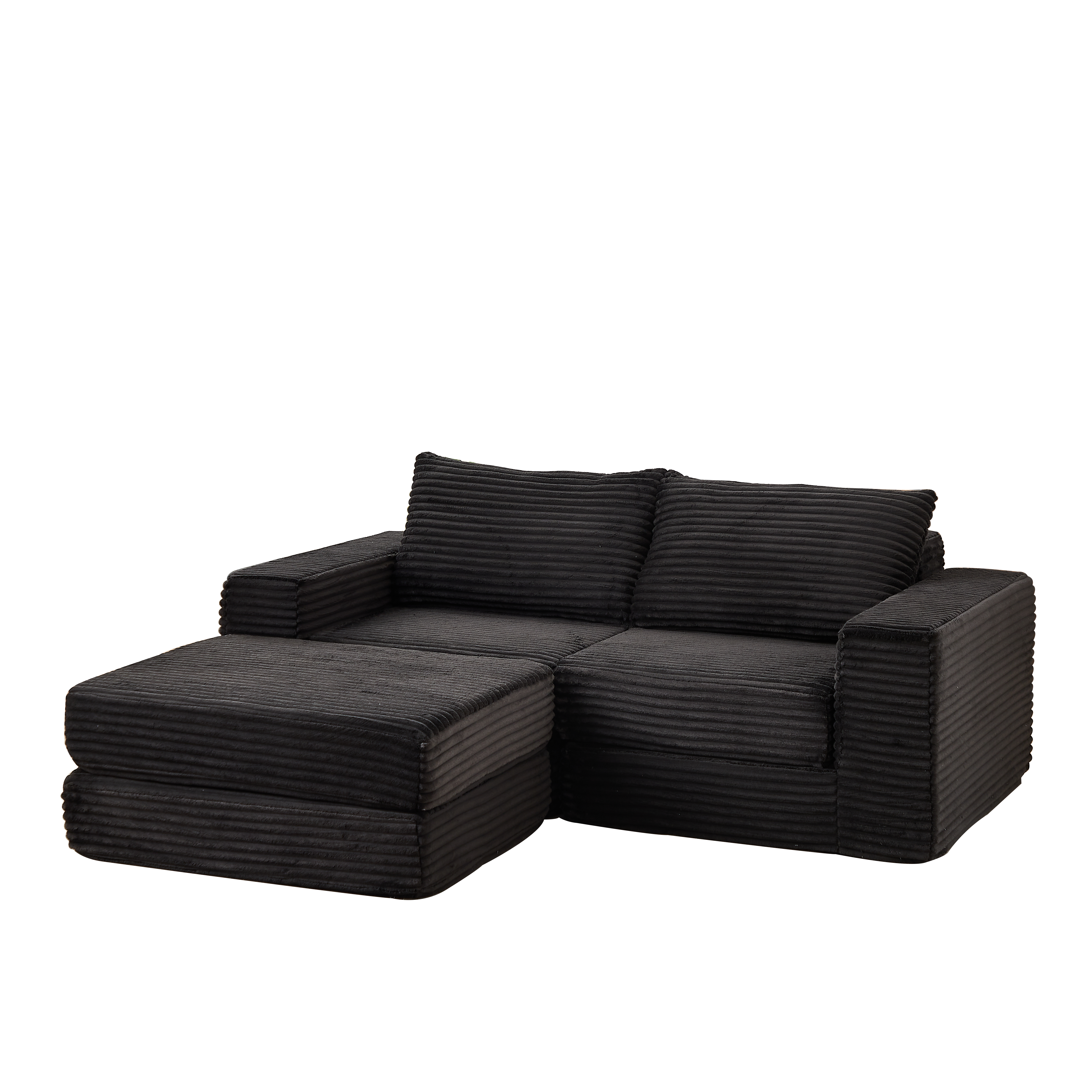 Corduroy 2-in-1 Sofa Bed with Removable Footstool and Modular Design, Corduroy