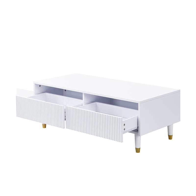 LED Furniture Set, 4-Door TV Stand & Coffee Table with 2 Drawers, White Gold Design