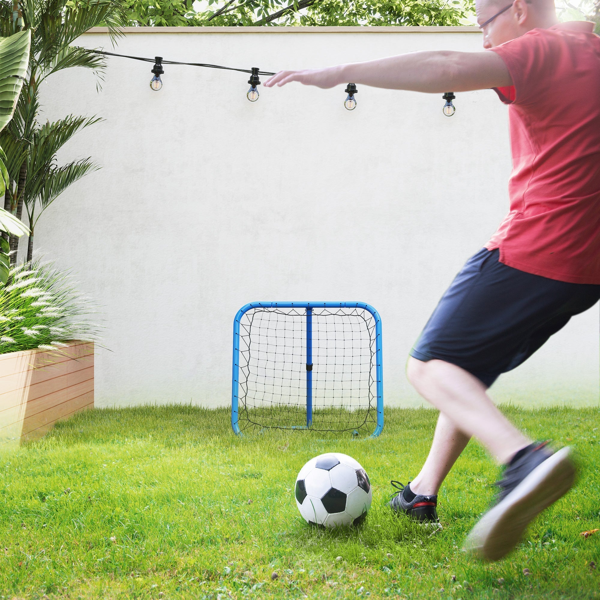 Fußball Rebounder, faltbares verstellbares Tor, Metall Blau