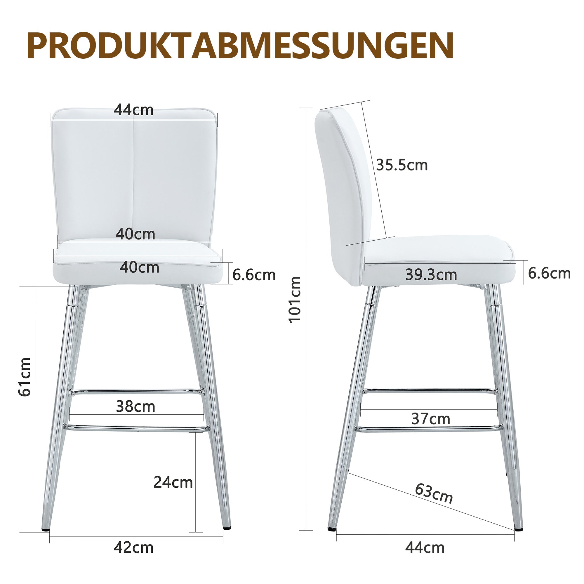 Bar Chair Set of 2 101cm High Ergonomic Backrest White PU