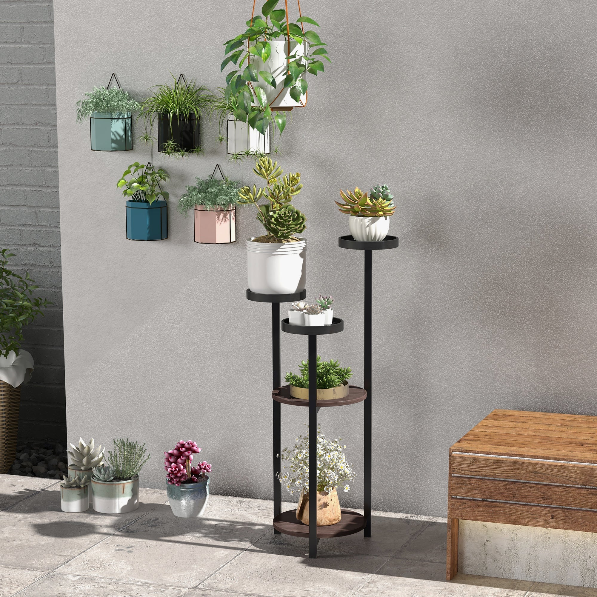 Plant Stand, 5 Levels, Wooden, Brown