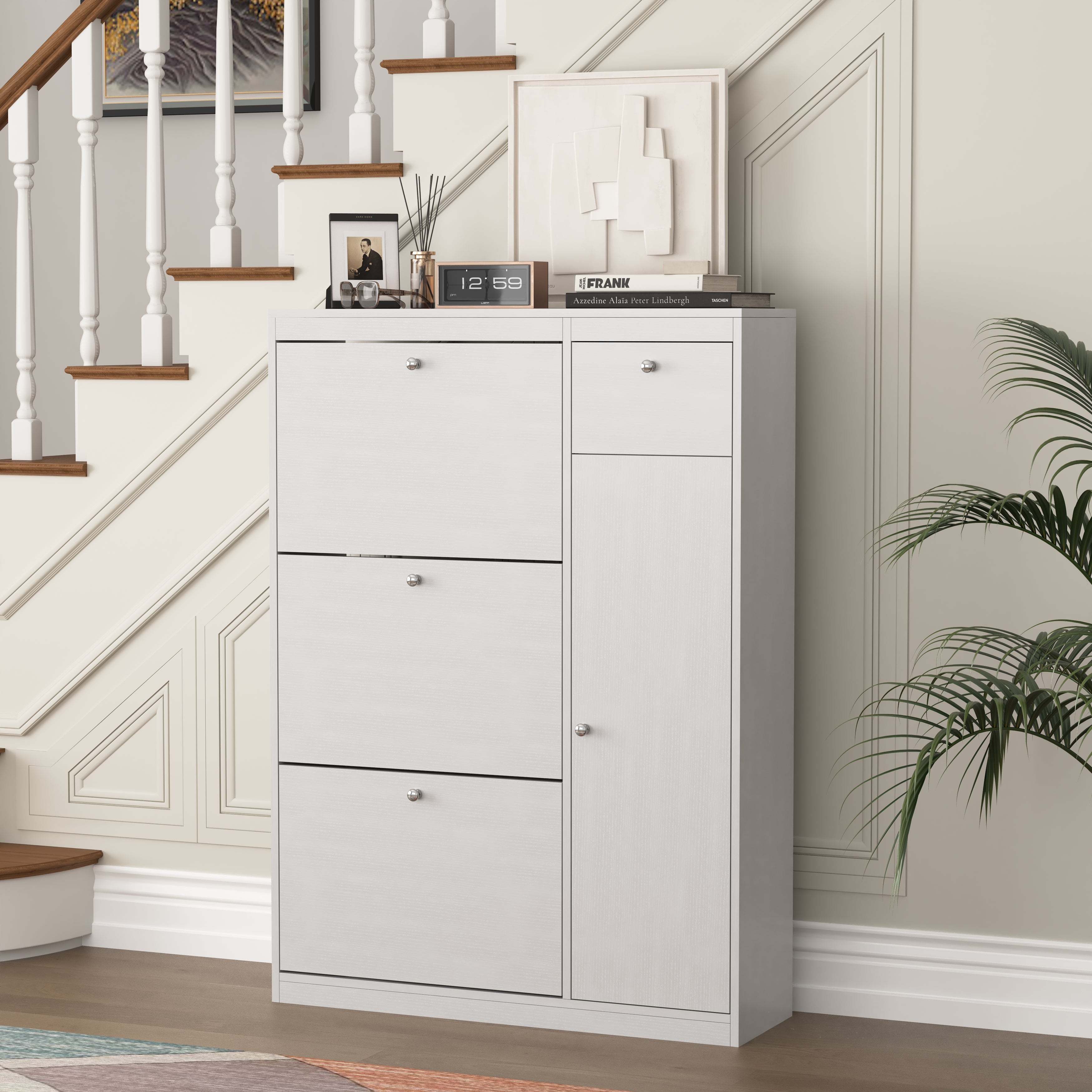 Shoe Cabinet Freestanding 3 Drop-Down Drawers Adjustable Shelf