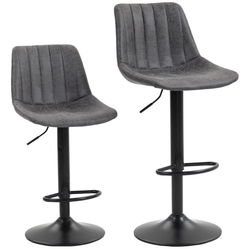 Set of 2 Tub Bar Stools Leathaire Charcoal Grey