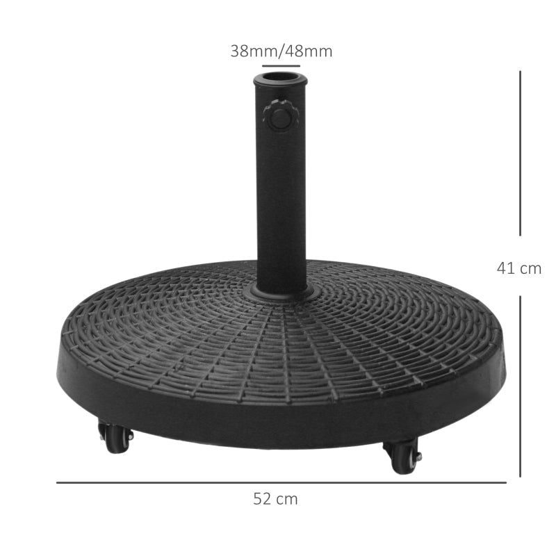 Parasol Base 25kg Rattan Look Wheels for Ø38/48mm Umbrellas, Resin & Metal