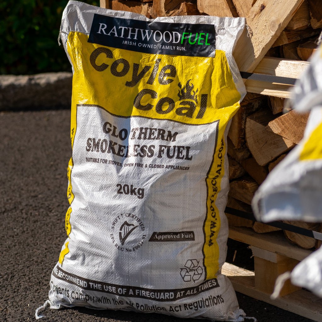 5 x 20kg Bags of Glotherm Coal and 400kg Kiln Dried Hardwood Trolley Bags on Pallet - Rathwood Store