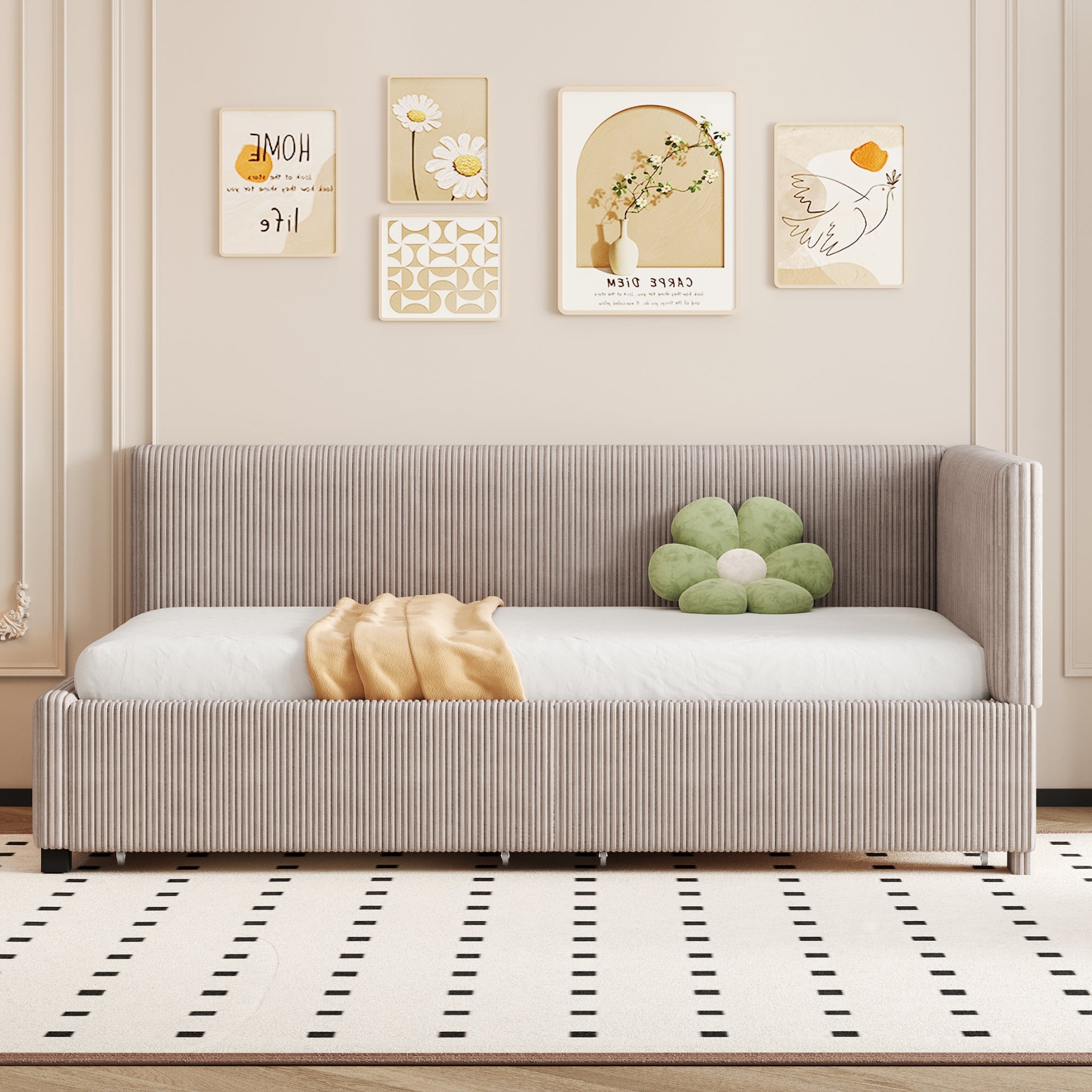 Upholstered Bed Sofa, 90x200 Multifunctional with 2 Storage Drawers, Gray Velvet