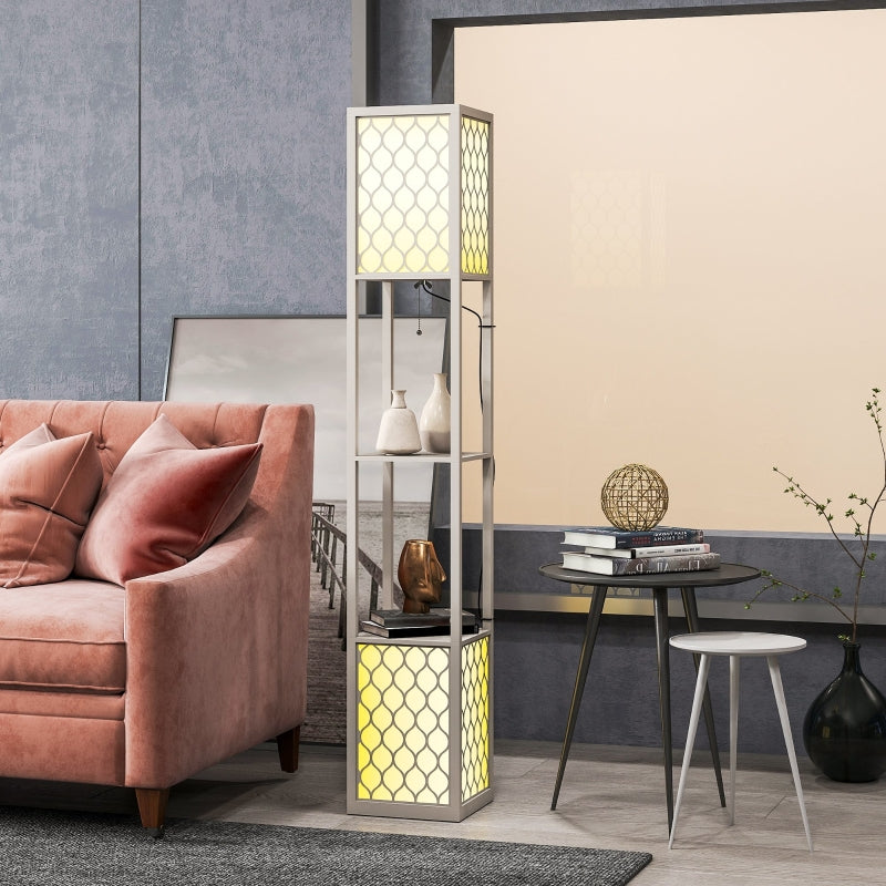 Floor Lamp, Modern Design with 2 Shelves, Pull Chain Switch, Light Grey