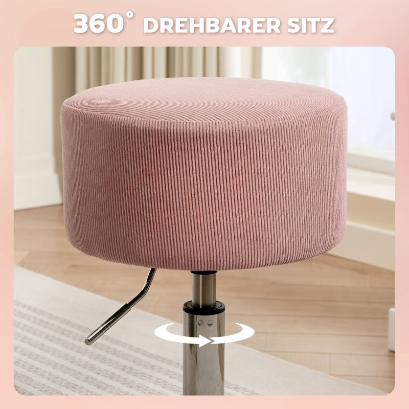 Bar Stool, Height-Adjustable Swivel Counter Stool, Pink Corduroy