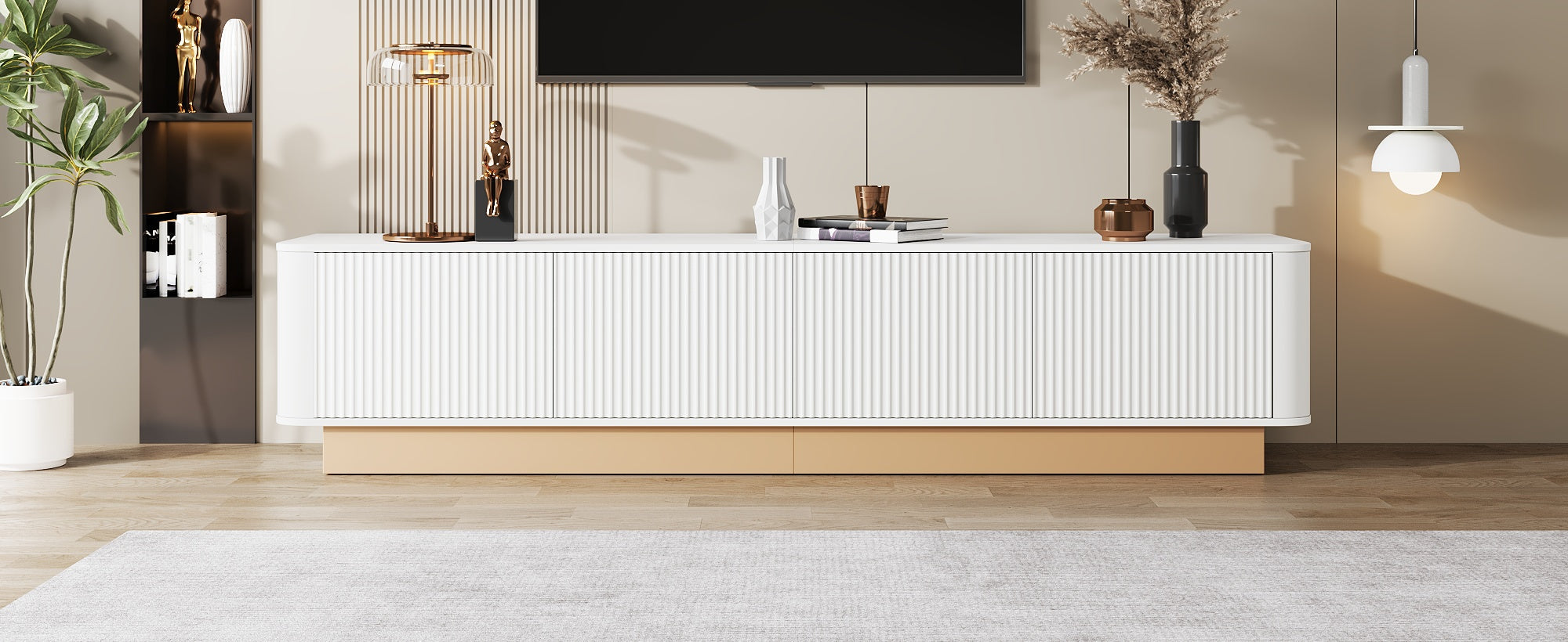200 cm TV Lowboard, 4 Doors and Adjustable Shelves, MDF material