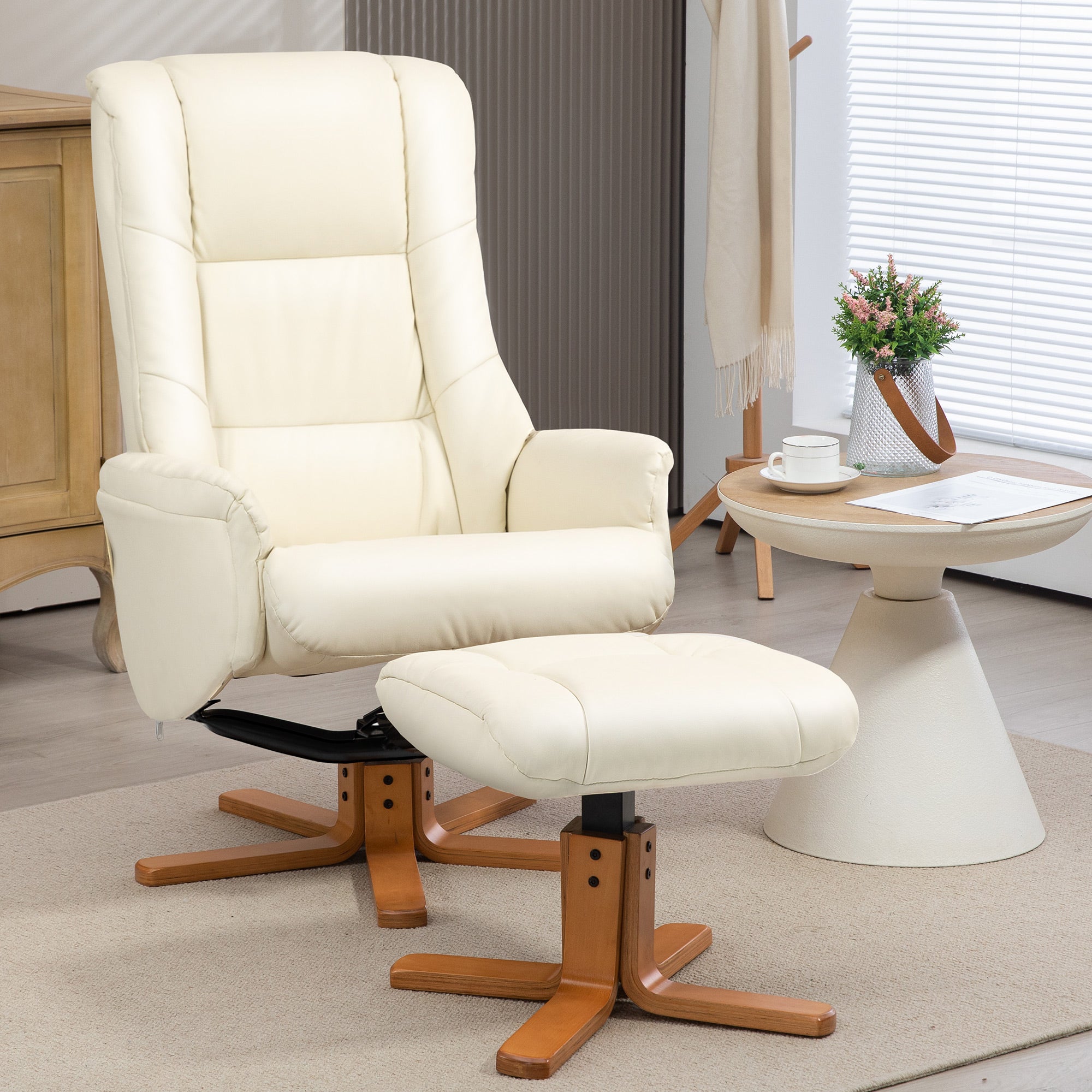 Recliner Chair with Footstool, Reclining & Rocking, High Backrest, Faux Leather