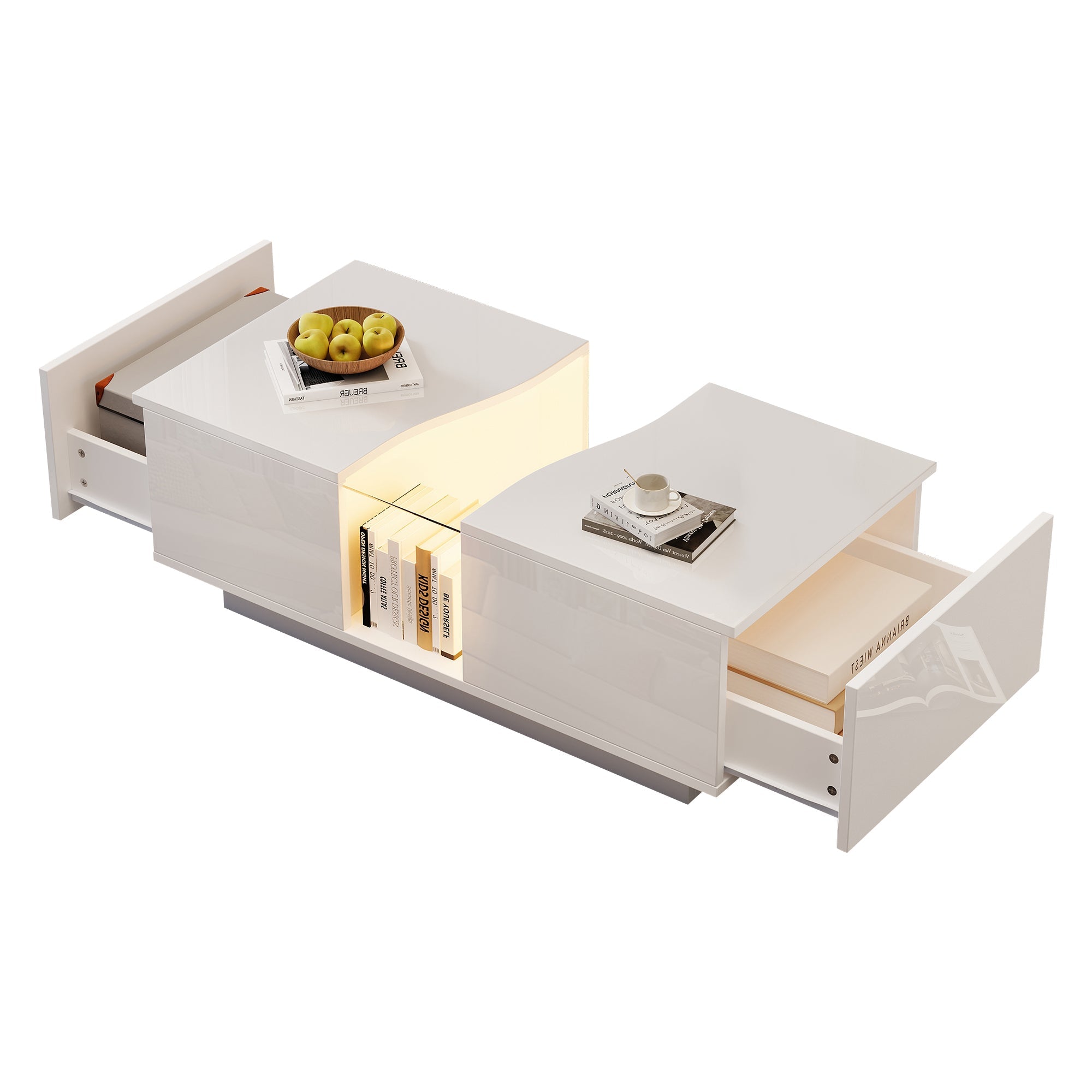 Led Coffee Table 2 Drawer Storage High Gloss 16-Color Lights White