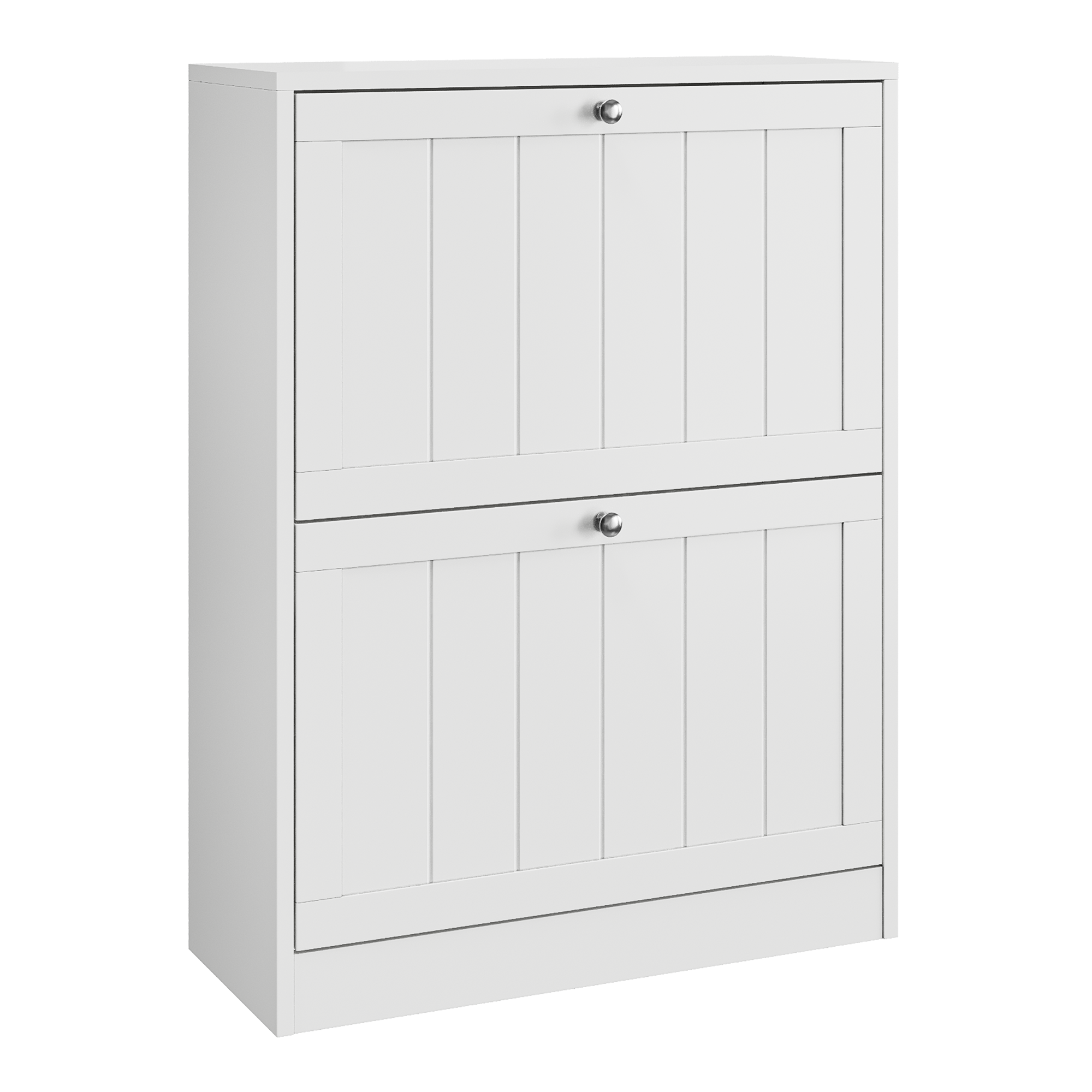 Shoe Cabinet 60cm Mid-Century Modern Freestanding 2 Drop-Down Drawers - White