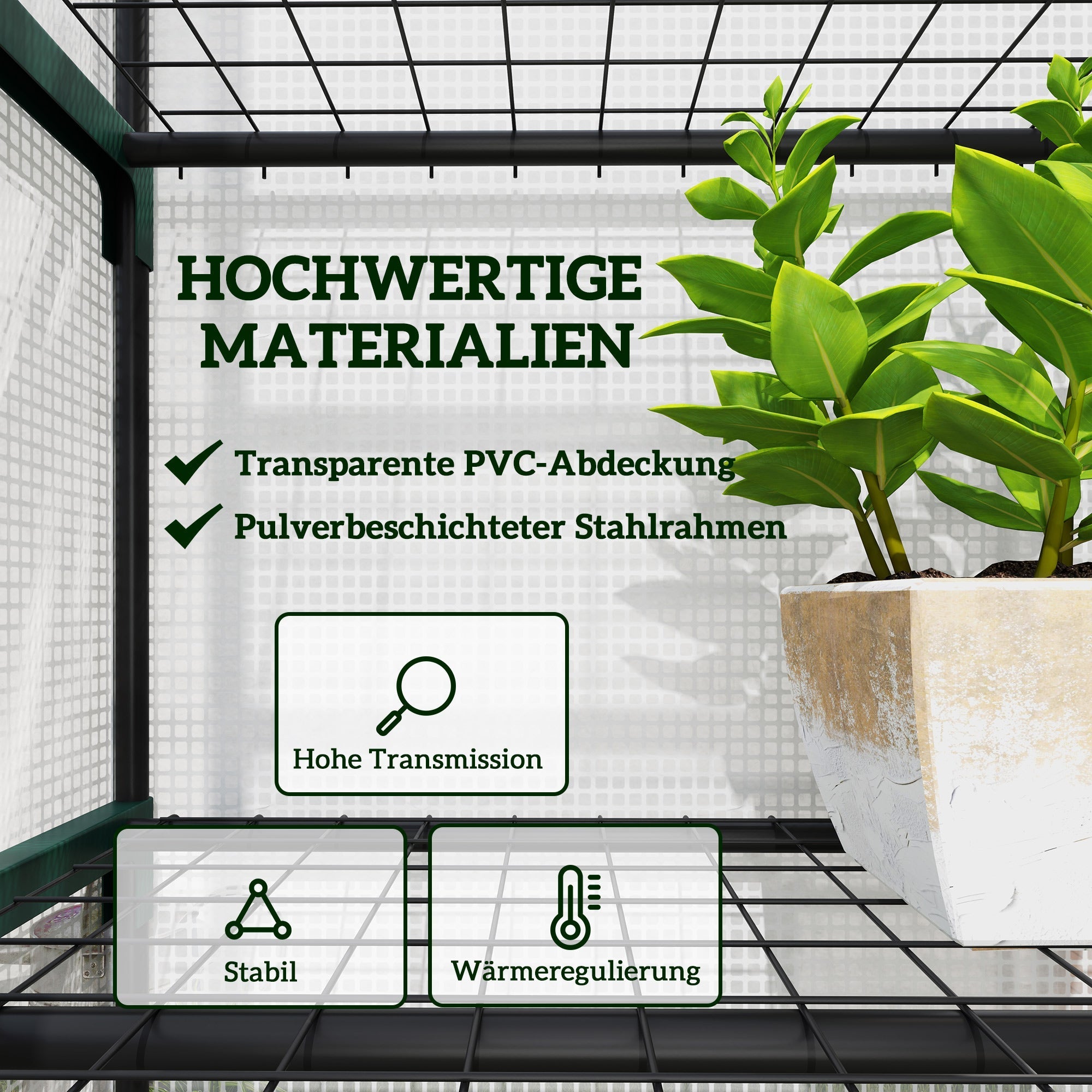 Greenhouse with Roll-Up Door and Shelves, Winter-Proof Steel Film, White