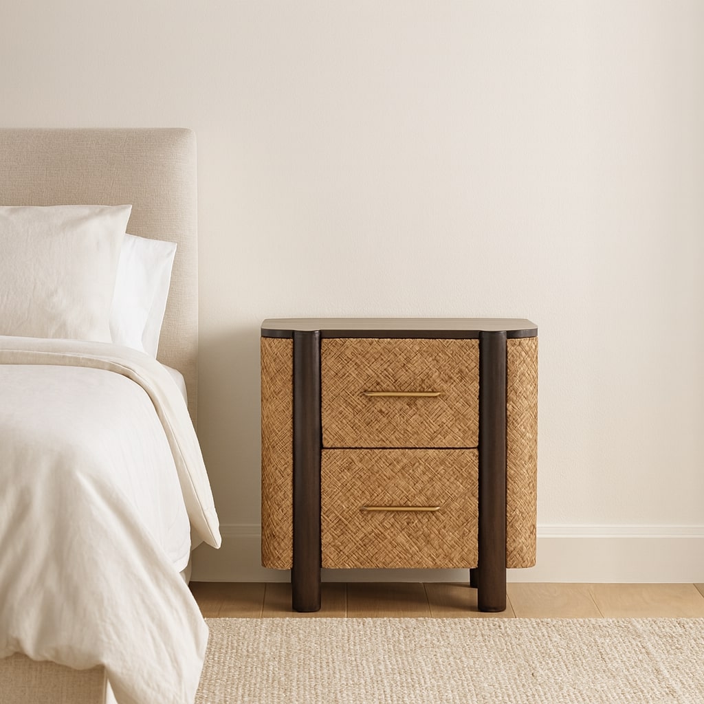 Solid Wood Havana Canefront Drawers, 2-Drawer, Dark Brown