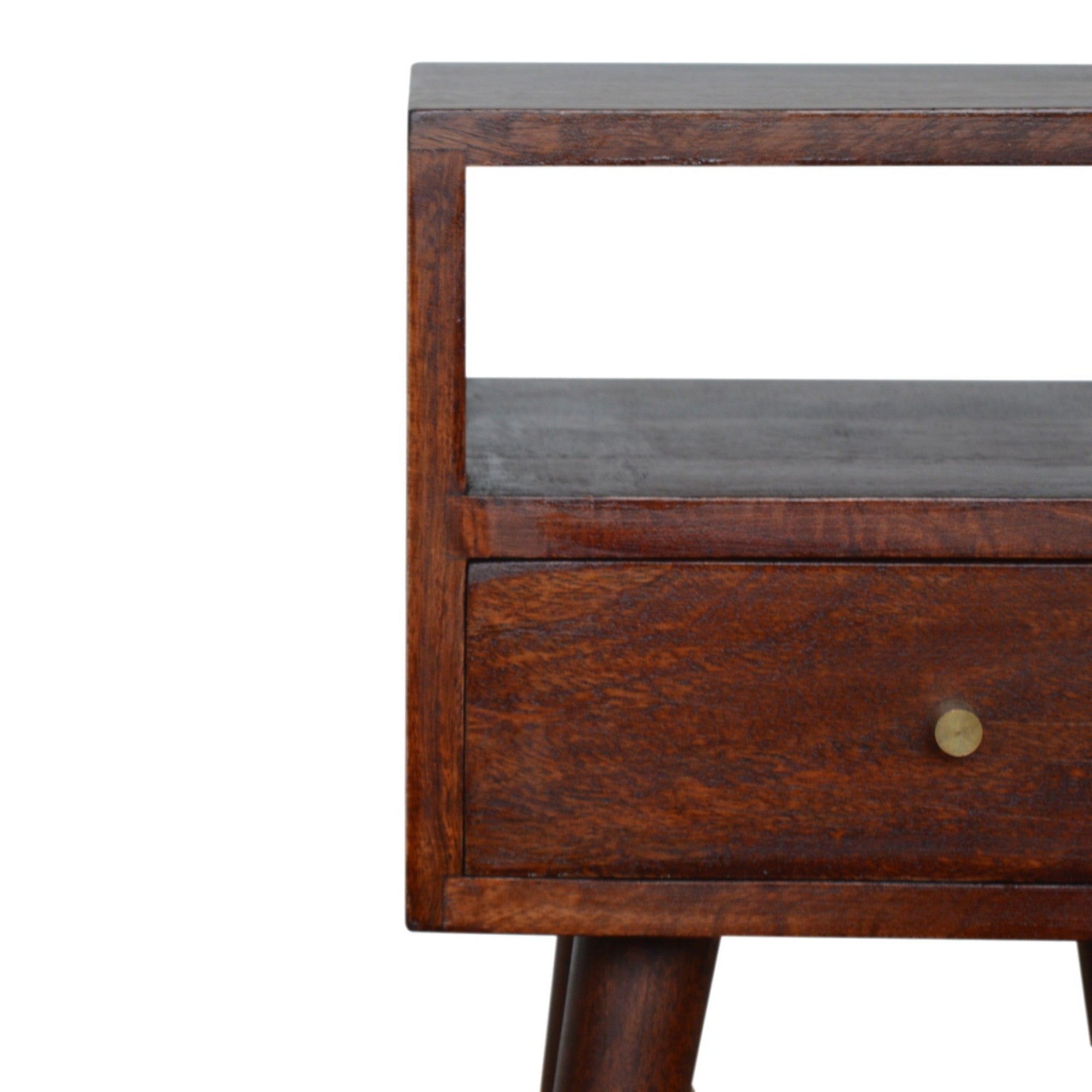 Solid Wood Mini Bedside with 1 Drawer and Open Shelf, Dark Brown