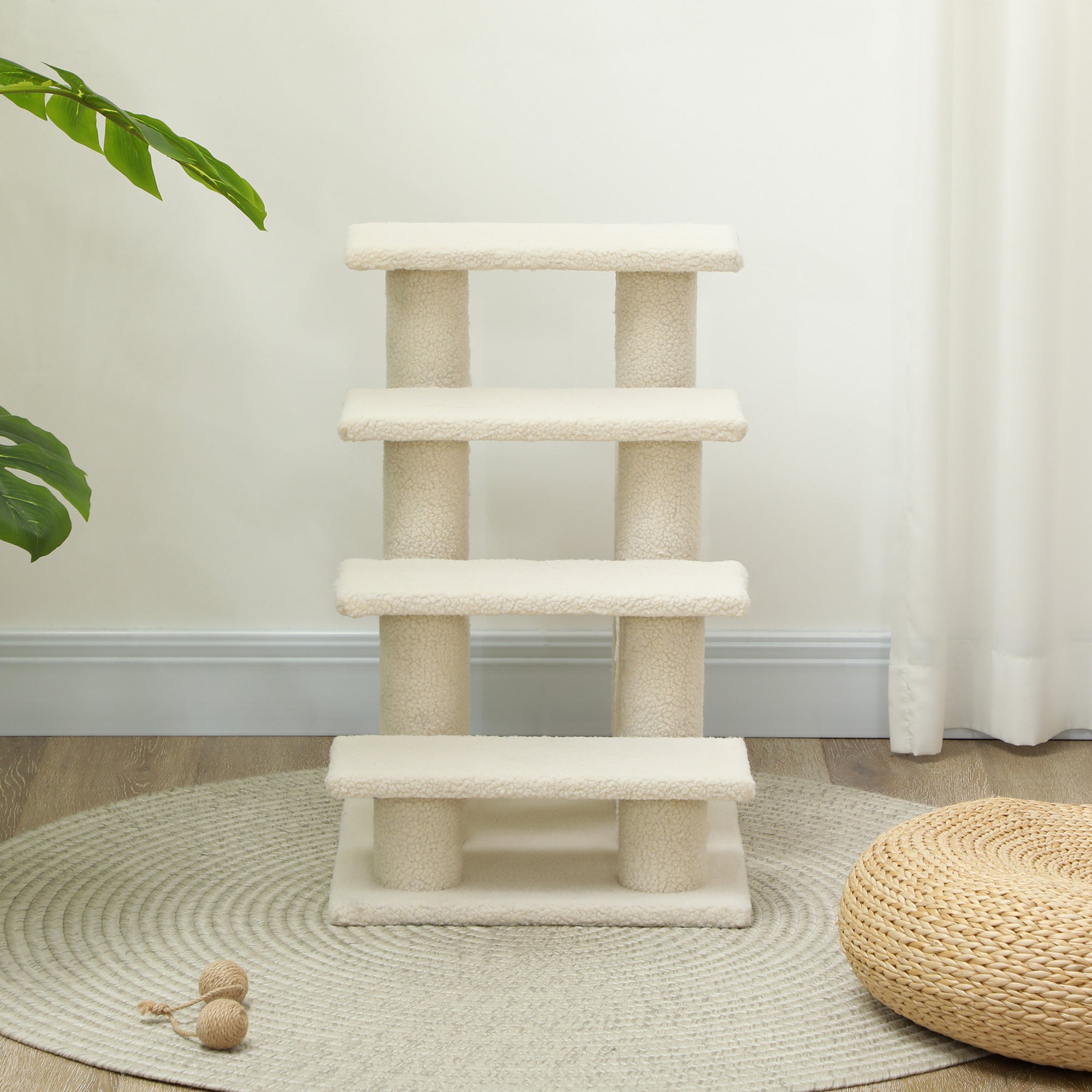 Haustiertreppe, 4 Stufen, ideal für ältere Tiere, Plüsch Beige