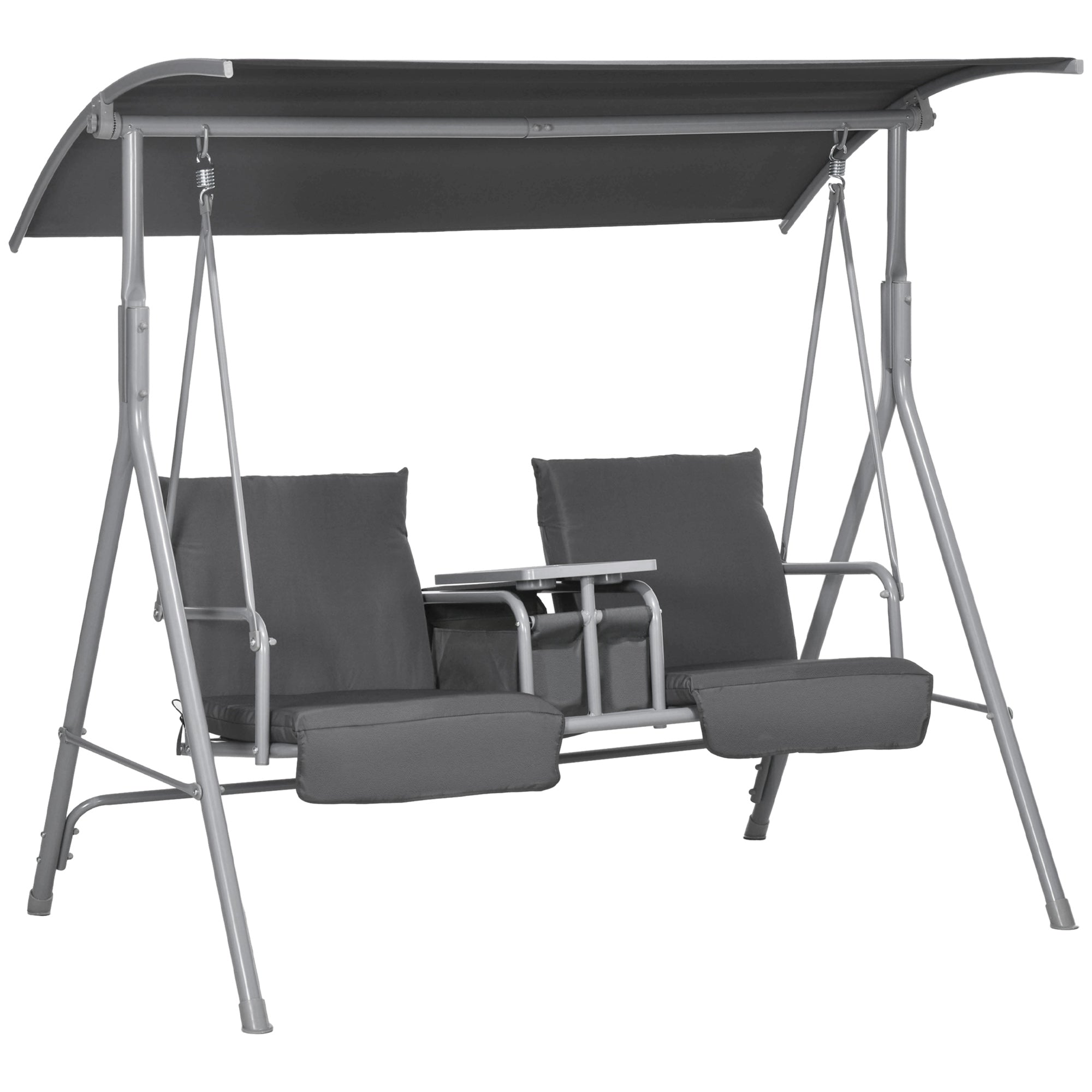 Hollywood Swing 2-Seater Bench with Canopy, Tray, 180 kg Load, Black