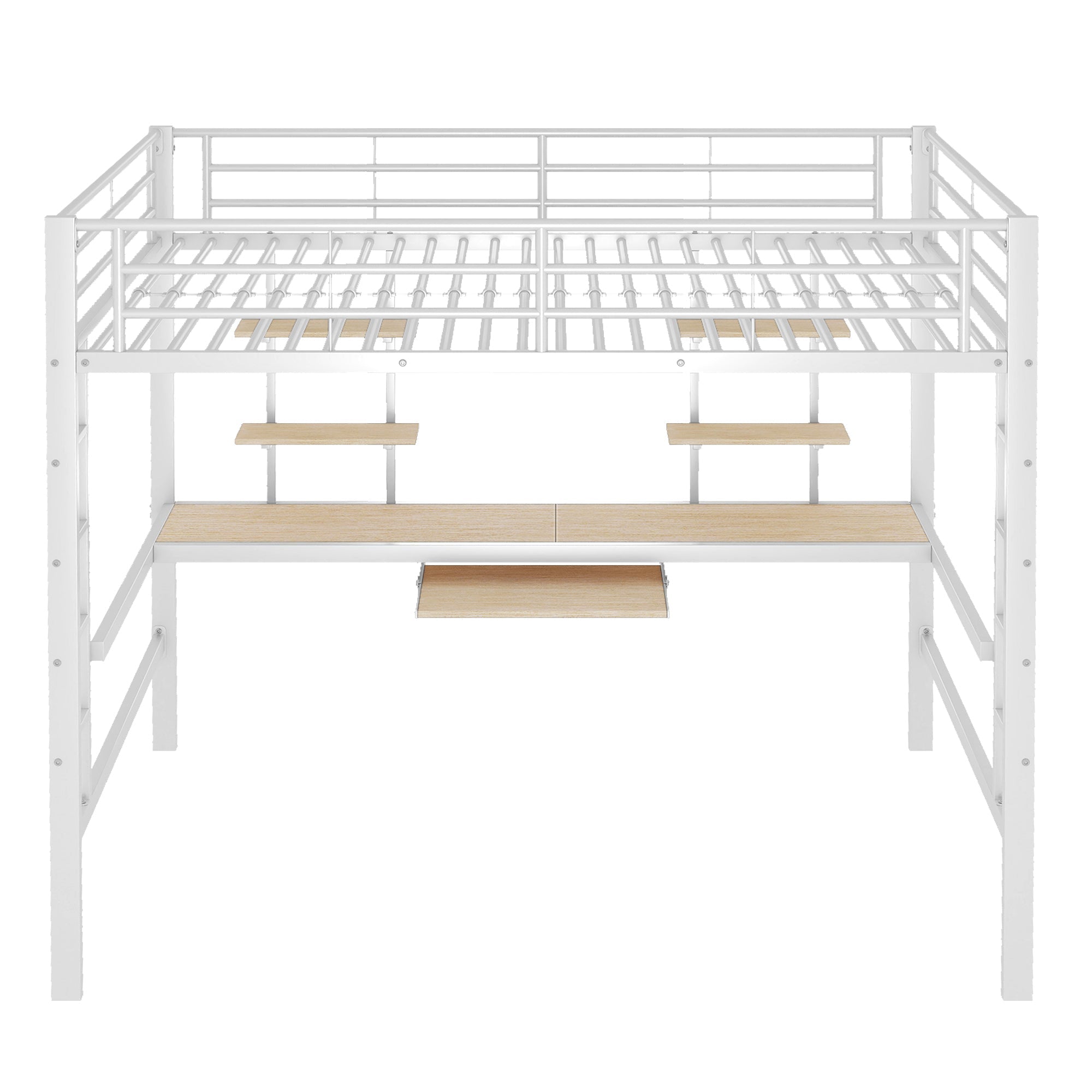 Loft Bed with Desk and Bookshelves, 140x200 cm Metal Frame, White