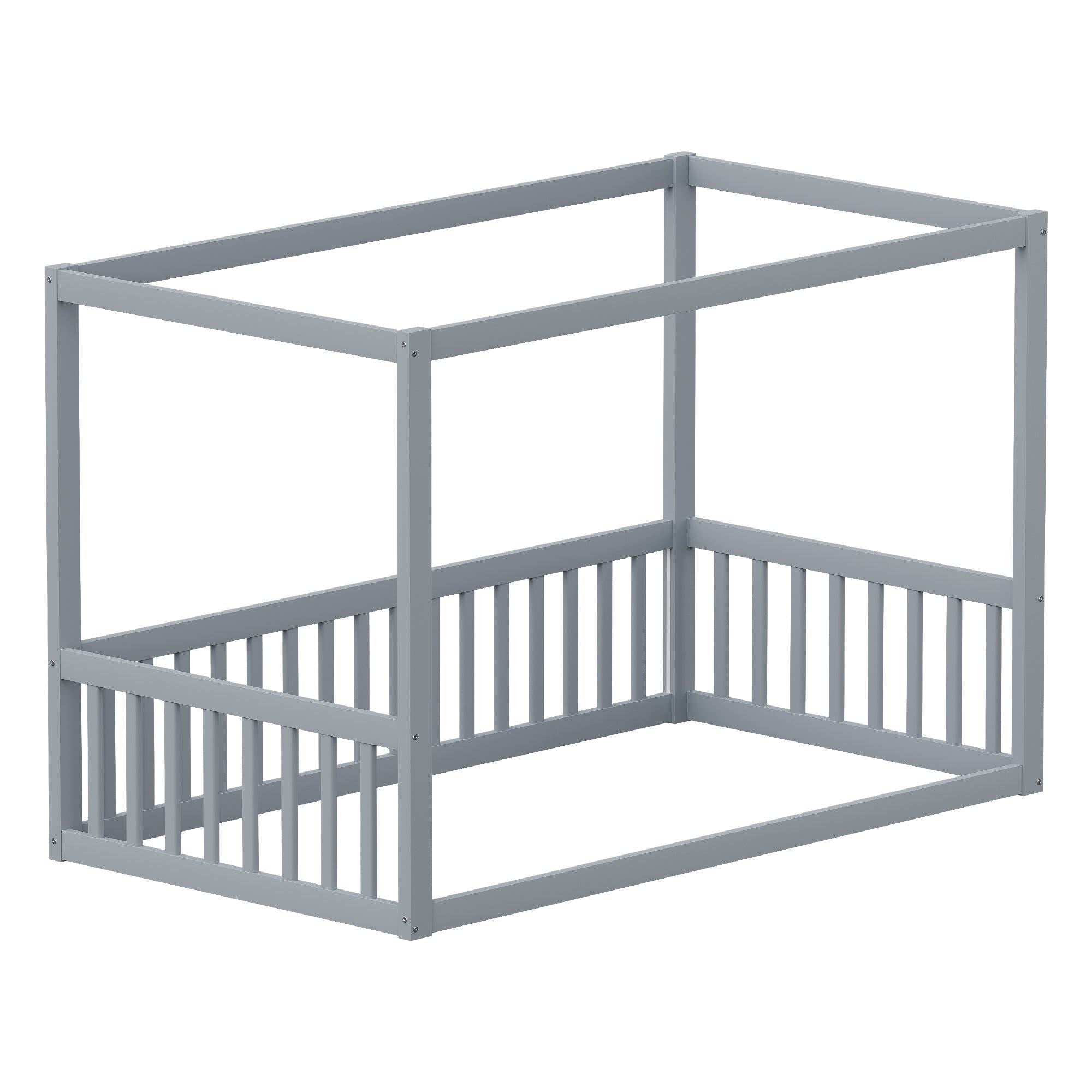 Children's Canopy Bed - 90 x 200 cm, Solid Wood Frame, Grey