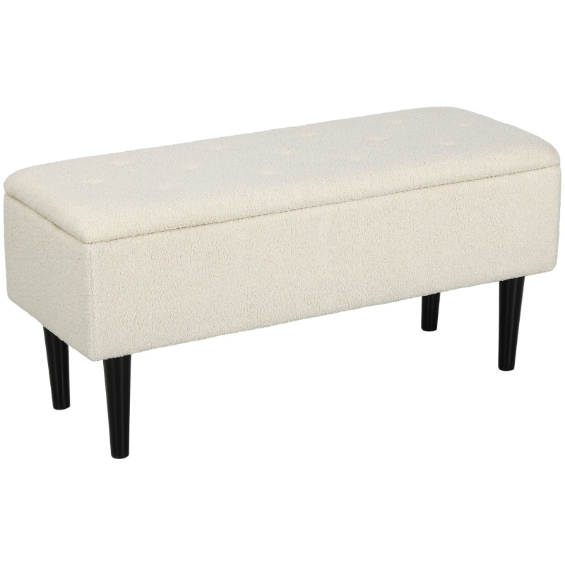 47L Storage Ottoman Padded Seat Wooden Legs Teddy Fleece Cream