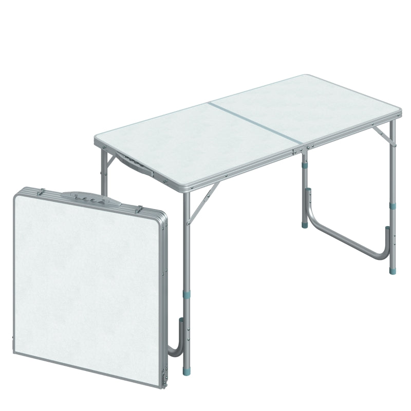 Portable Table, Foldable Adjustable Height, White Aluminum