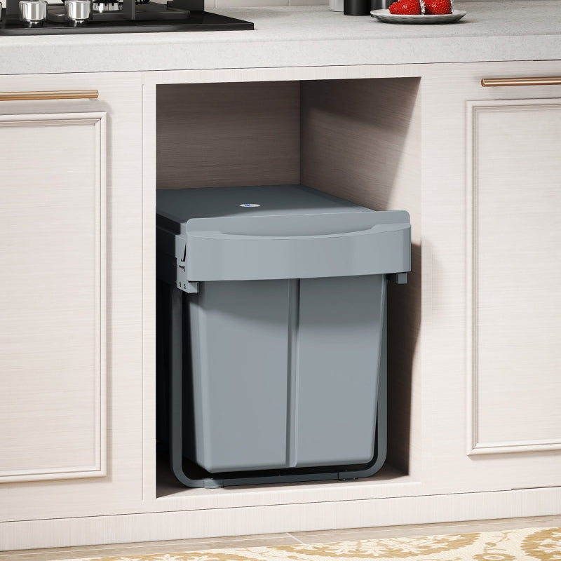 Extendable Waste Bin 2x 20L Removable Containers Plastic Metal Grey