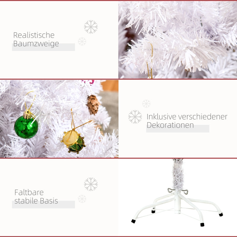 Christmas Tree, Artificial Fir, 150cm with Stand & Decoration, White