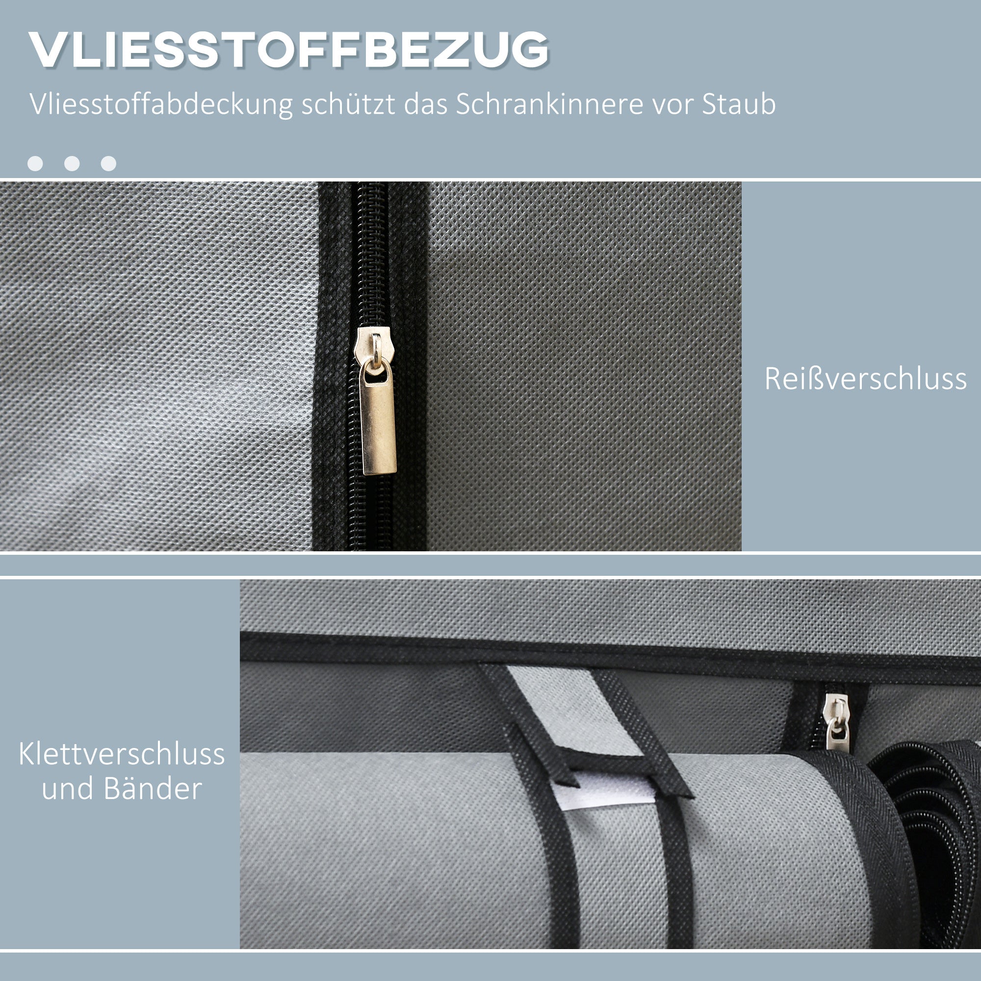 Wardrobe Fabric, Foldable with Zipper, Light Grey