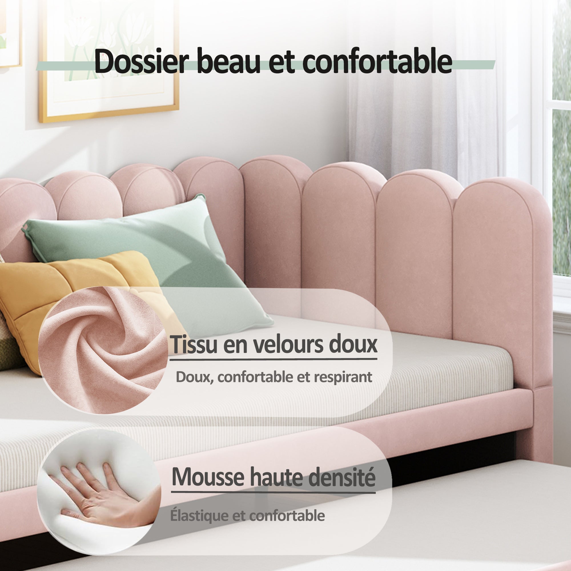 2-in-1 L-Shaped Sleeper Sofa 90/180 x 200 cm Space-Saving Upholstered Velvet Pink