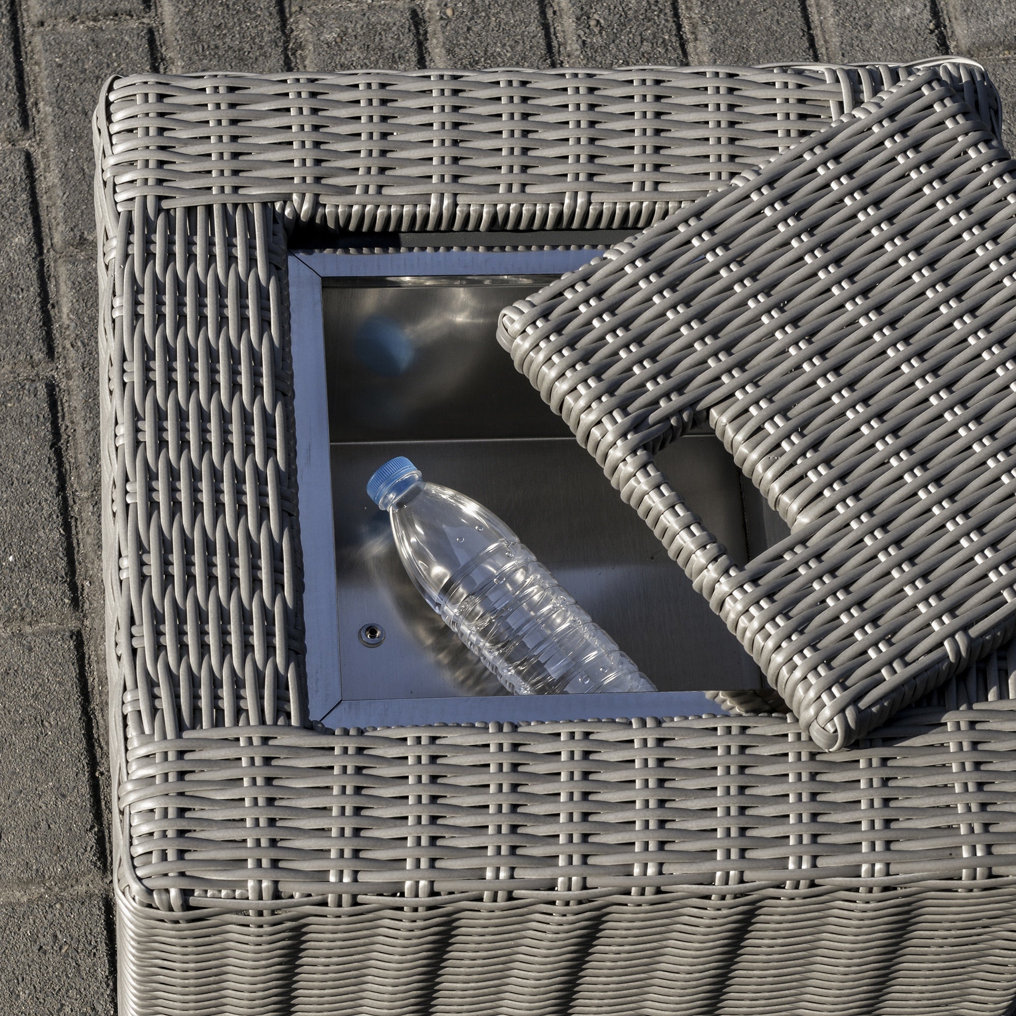 5 Pieces Outdoor Garden Furniture Set, Adjustable Reclining Chairs, Footstools, Cooler Bar Table, Cover, Grey PE Rattan