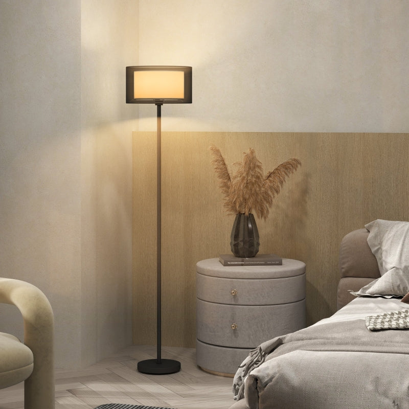 Floor lamp with E27 socket, two-tone fabric lampshade, foot switch, black