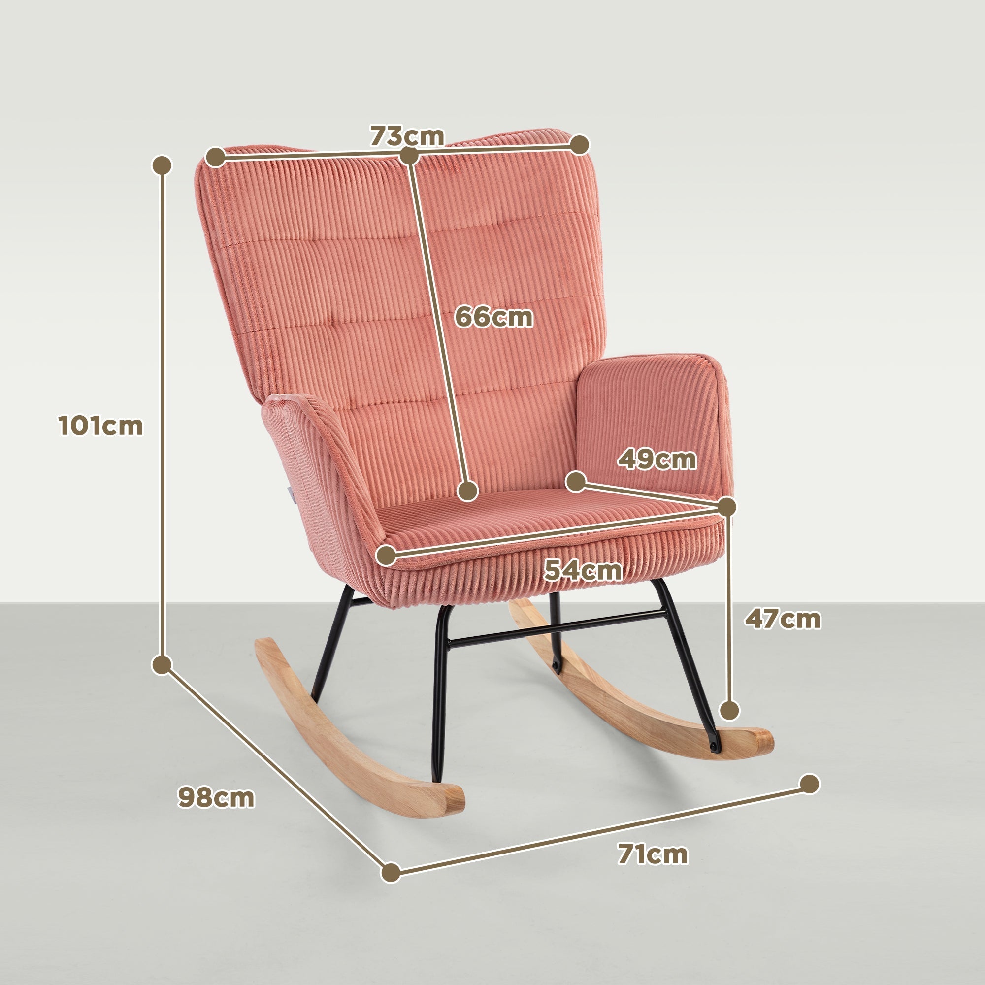 Rocking Chair Armrest Wooden Runners Recliner, Corduroy Pink
