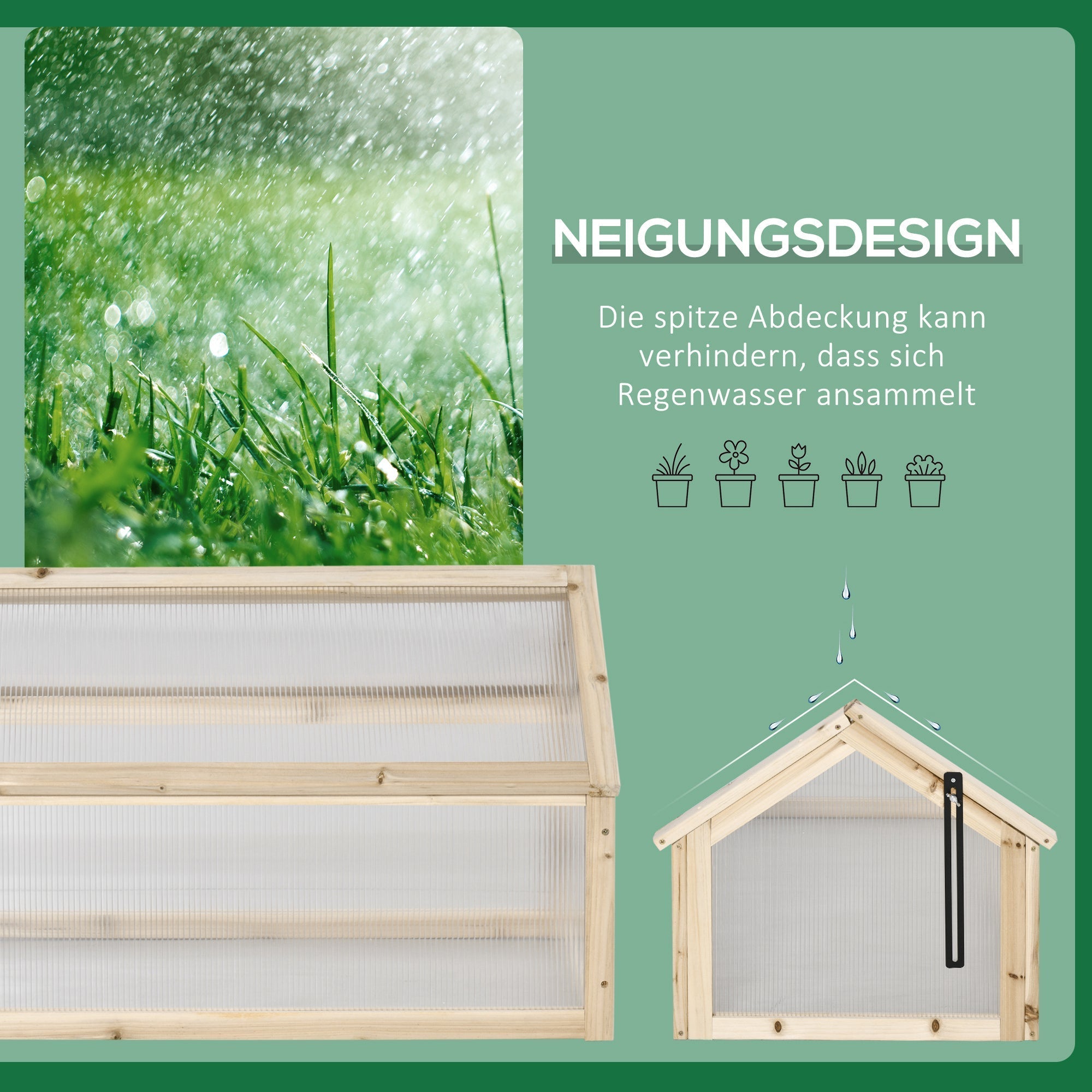 Wooden Cold Frame Mini Greenhouse 90x52x49.5cm Winterproof Raised Bed, Natural Wood