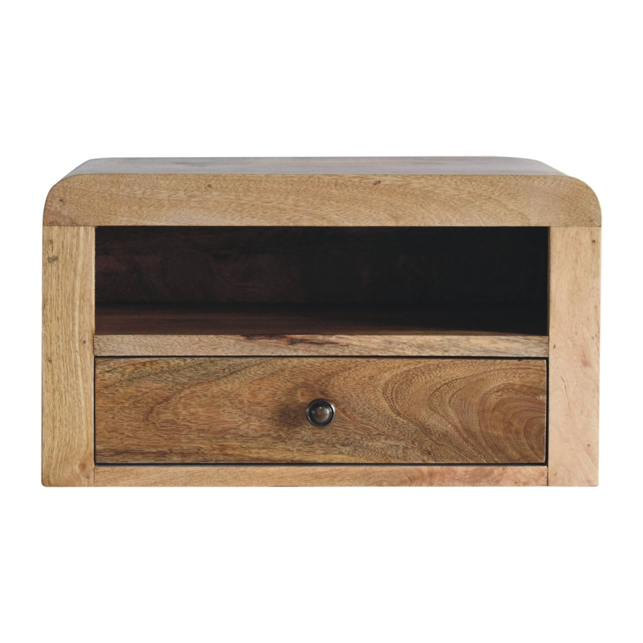 Solid Wood Chunky Floating Bedside, 1 Drawer & Open-Shelf, Oak-ish Brown