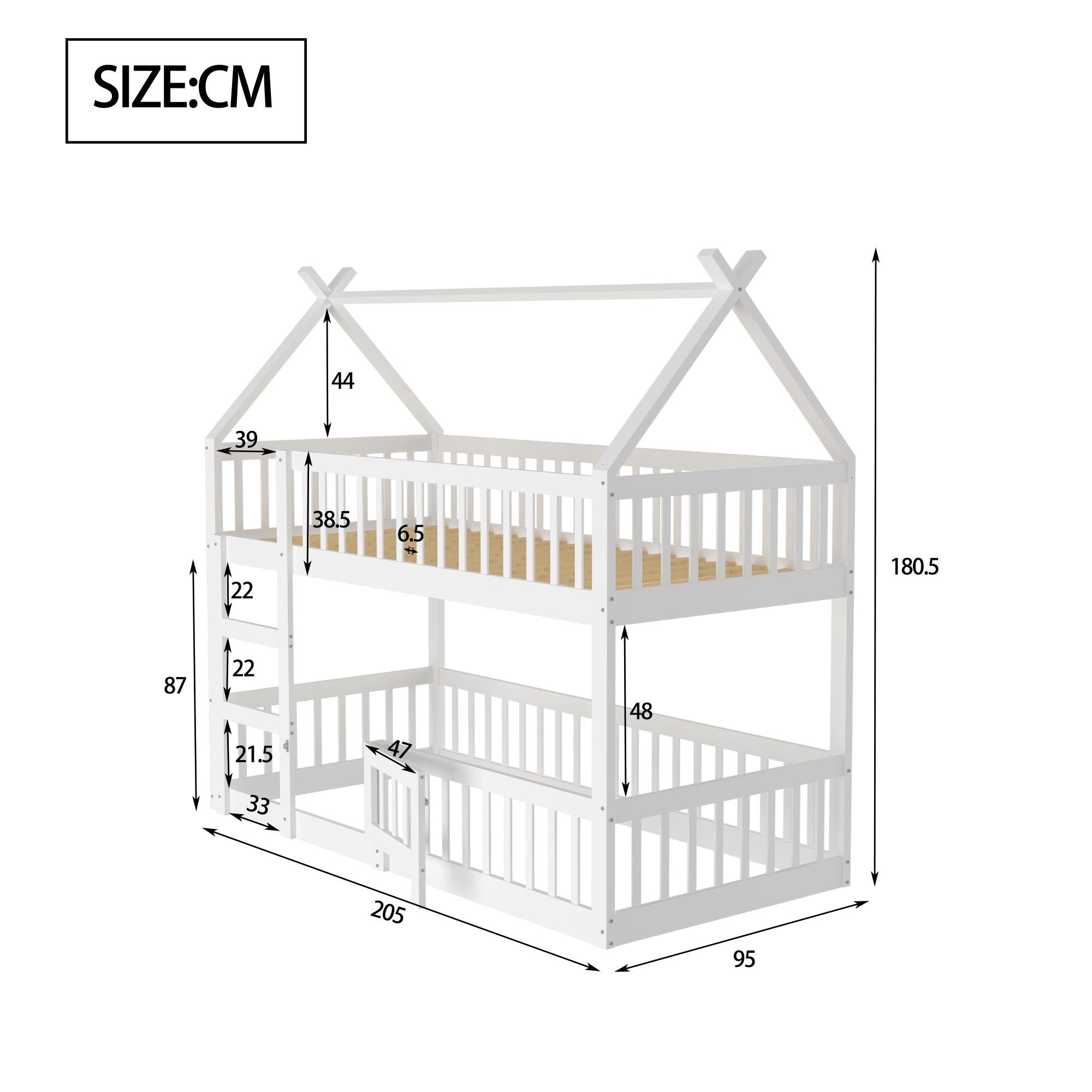 Children's Bunk Bed, Loft Design with Stairs, Solid Wood, White