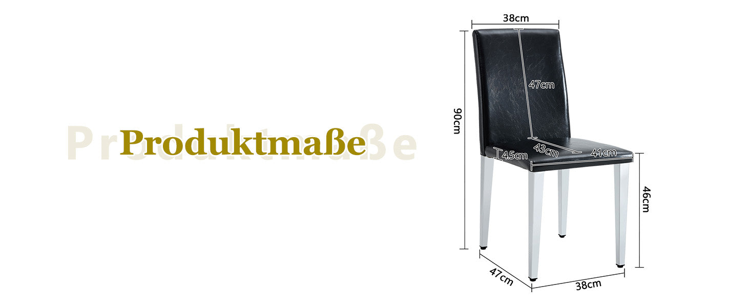Minimalist Dining Chairs Set of 2, Ergonomic PU Leather and Metal, Black and Silver